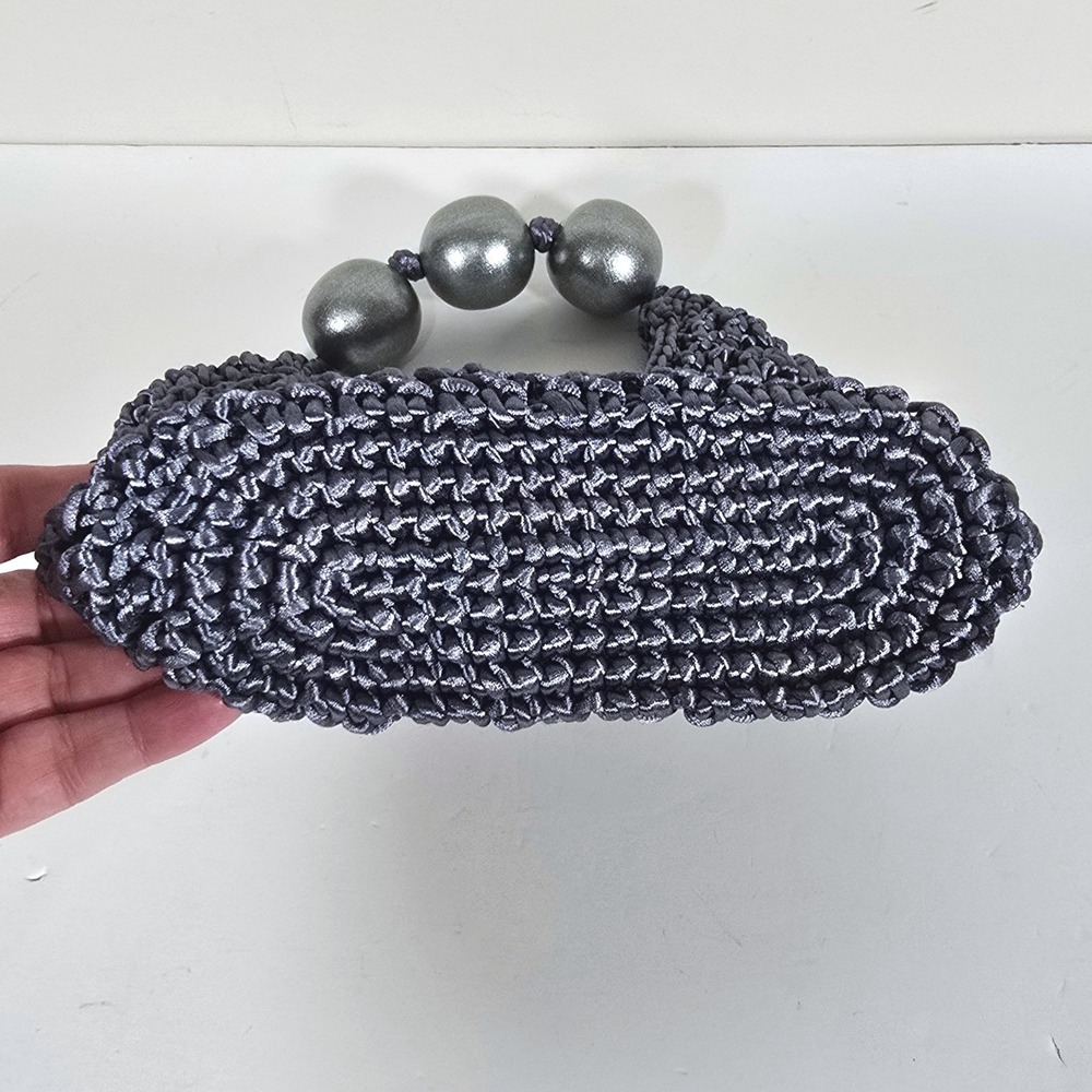 Arte & Tejido Mini Tote Metallic Blue Crochet Bead Handle Handbag Boho Vacation - Picture 8 of 9